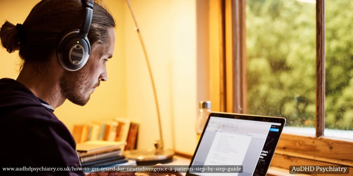 Person managing ADHD while working with headphones
