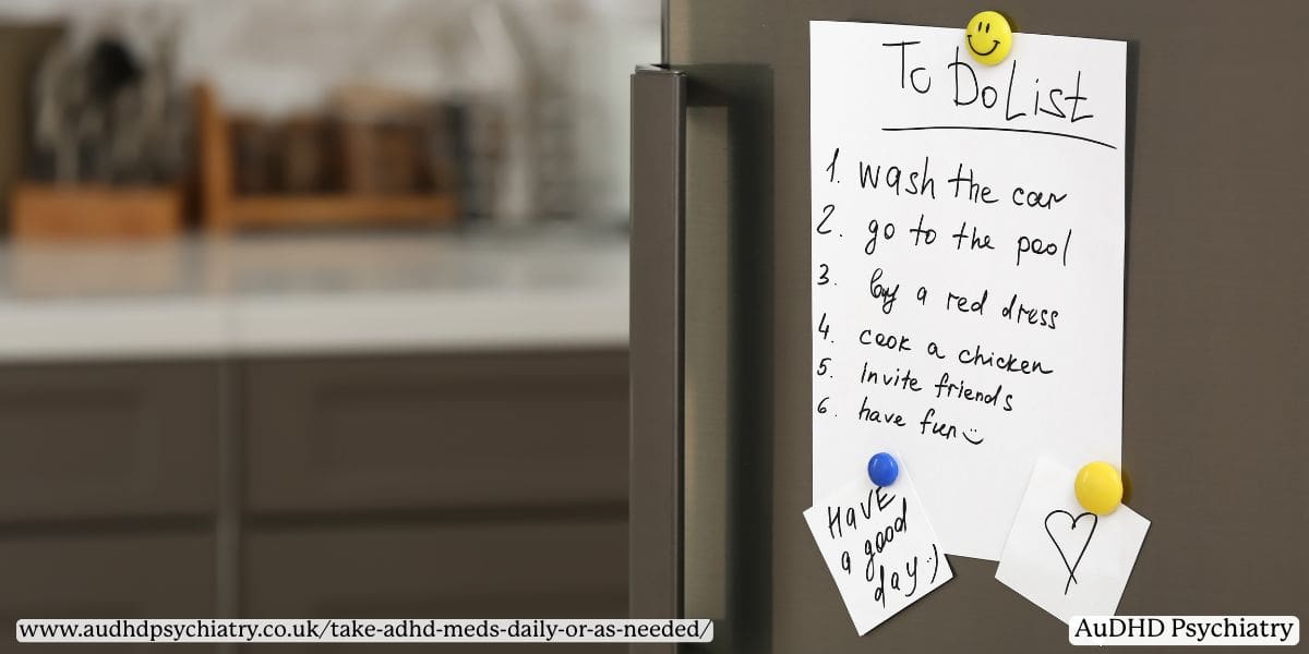 Paper to-do list on fridge, symbolising executive function support tools for managing ADHD v2