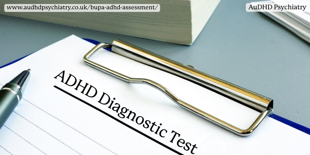 Clipboard with ADHD Diagnostic Test form and pen, representing comprehensive ADHD assessments through Bupa