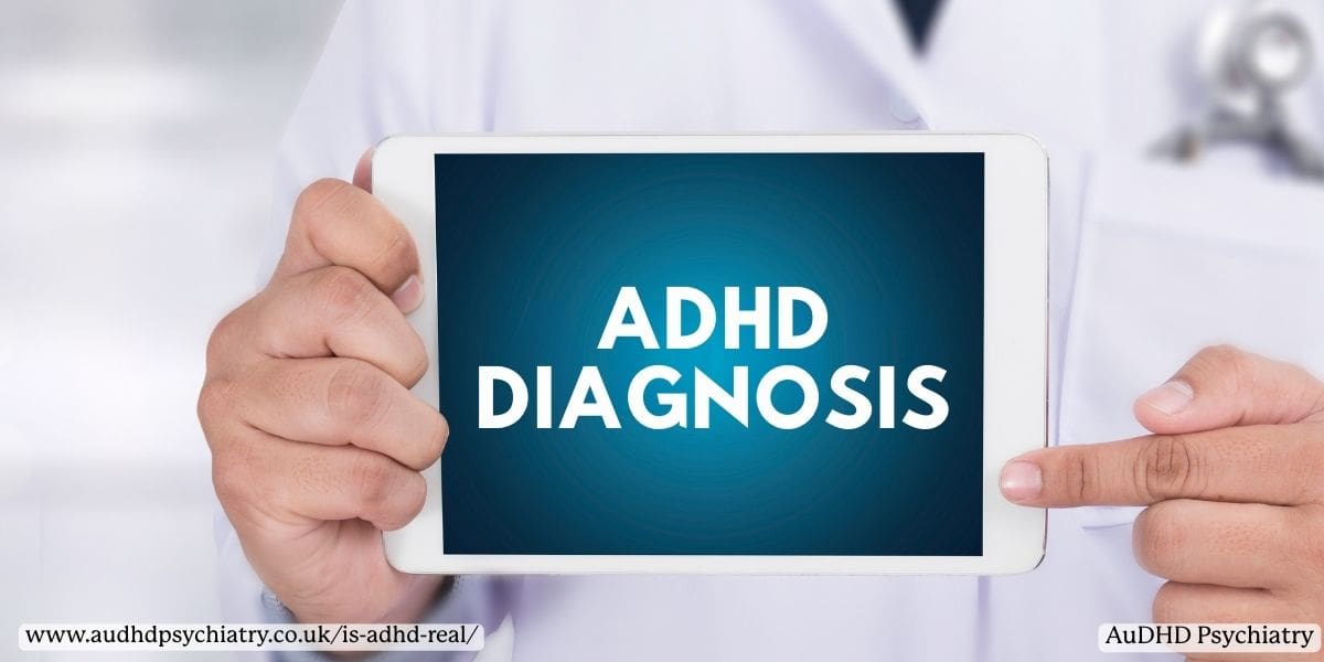 Illustration of diverse adults representing ADHD symptoms in adulthood with text "ADHD in Adults"