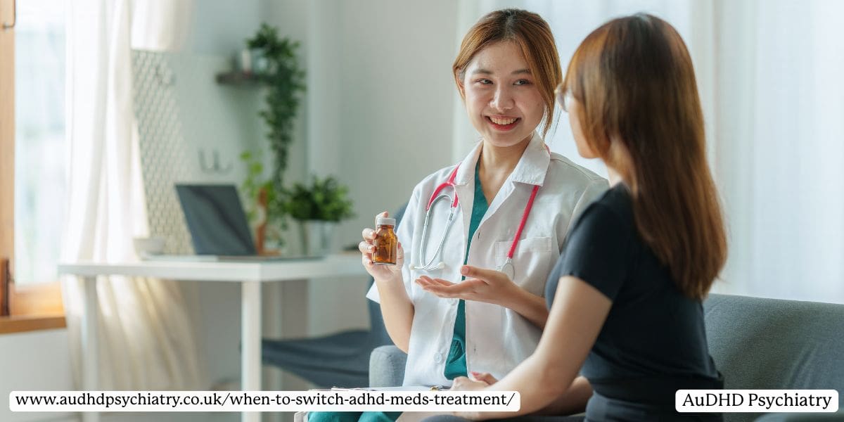 Healthcare provider discussing ADHD medication safety tips with a patient