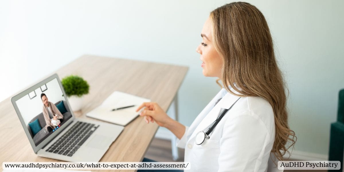 Patient speaking to ADHD clinician during virtual consultation