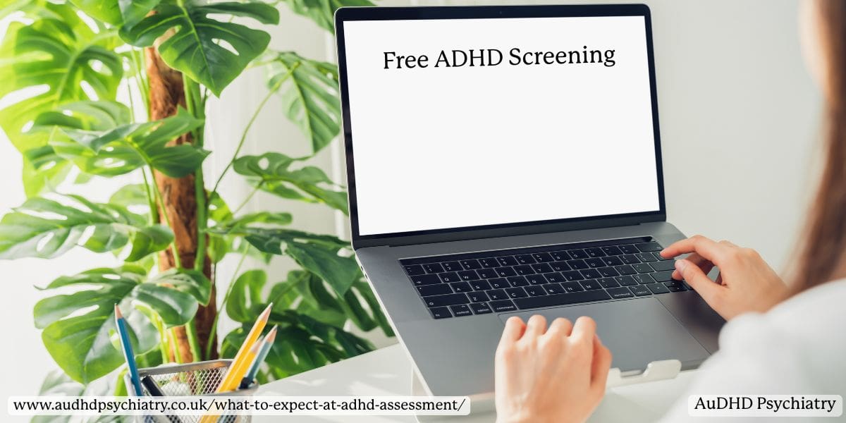 Laptop screen showing free ADHD screening form at home