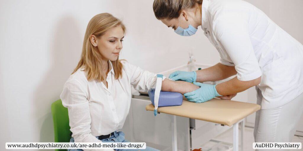 Nurse drawing blood for ADHD medication monitoring and safety checks