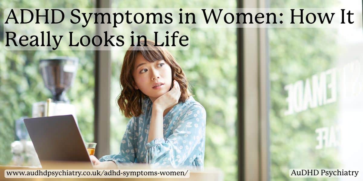 Woman staring out window with laptop – ADHD symptoms women and inattentive presentation