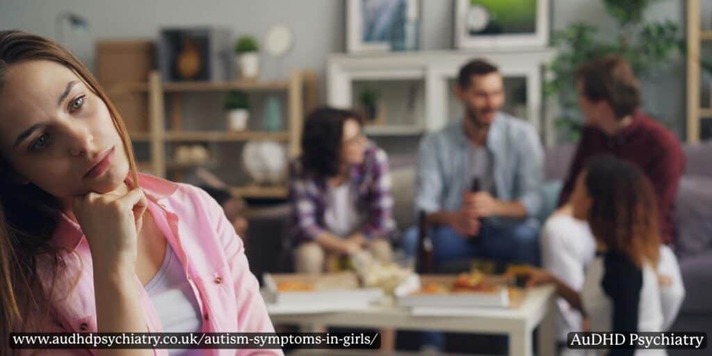 Woman feeling isolated during group conversation – autism in women and social communication challenges