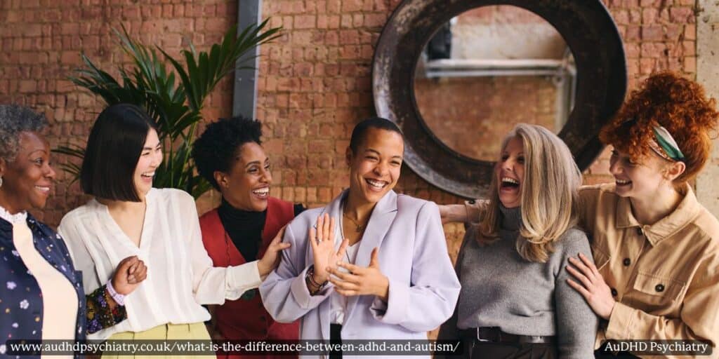 Group of diverse adults smiling together – Gender Differences and Masking in Women and Girls