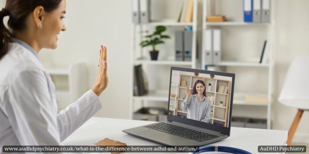 Female clinician in online video call – virtual ADHD and autism assessment