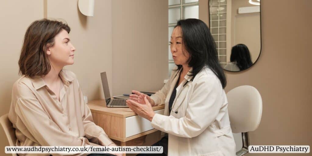 Woman talking to clinician – professional support for autism diagnosis in women