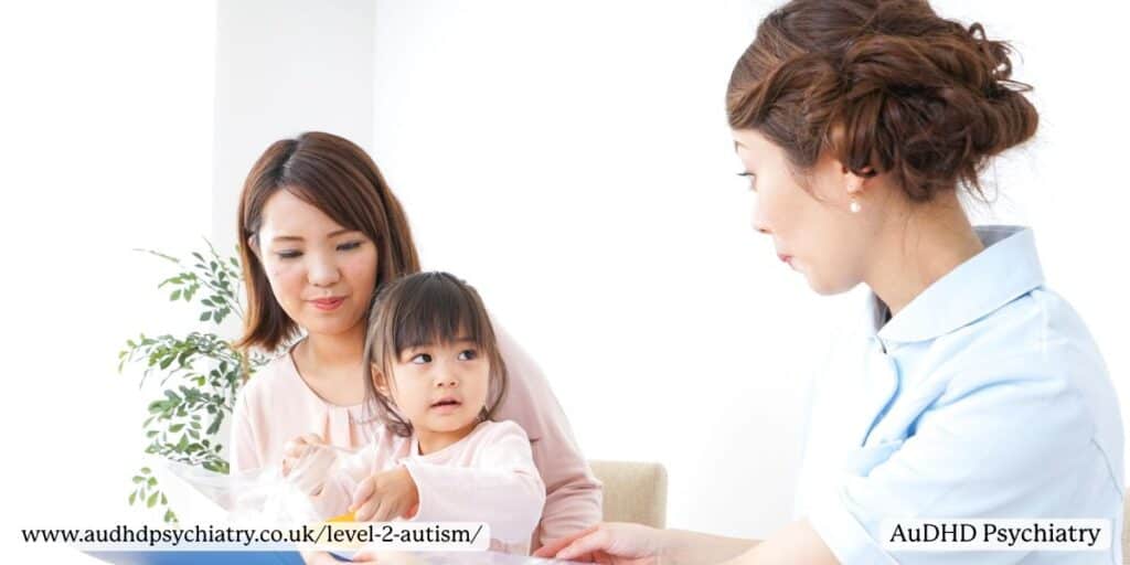 Mother and daughter meeting clinician – autism diagnosis and early intervention discussion