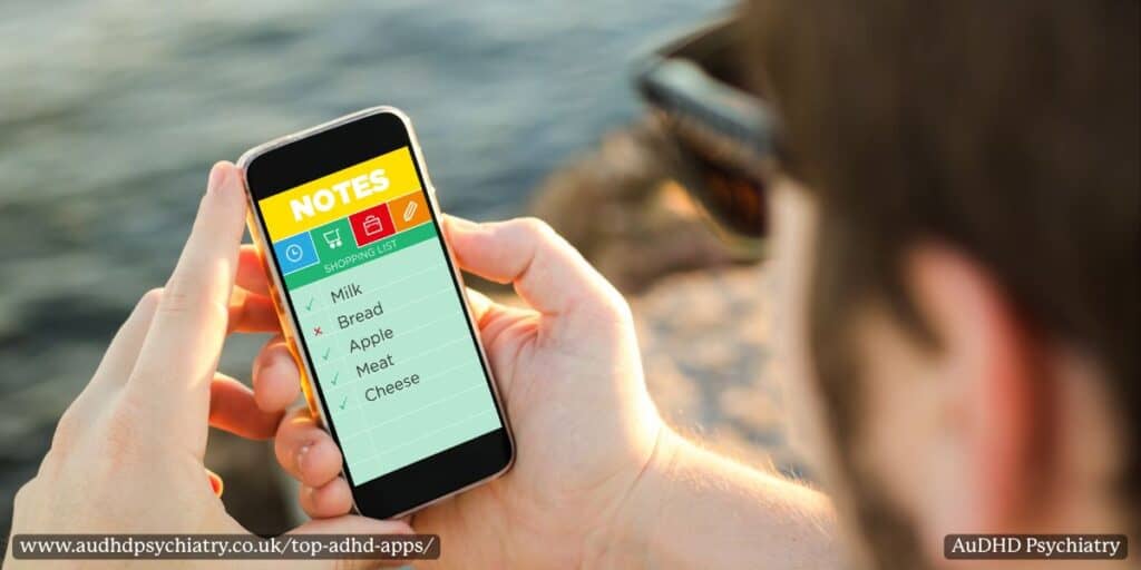 Smartphone with colourful checklist – ADHD apps for taking notes, daily reminders and lists