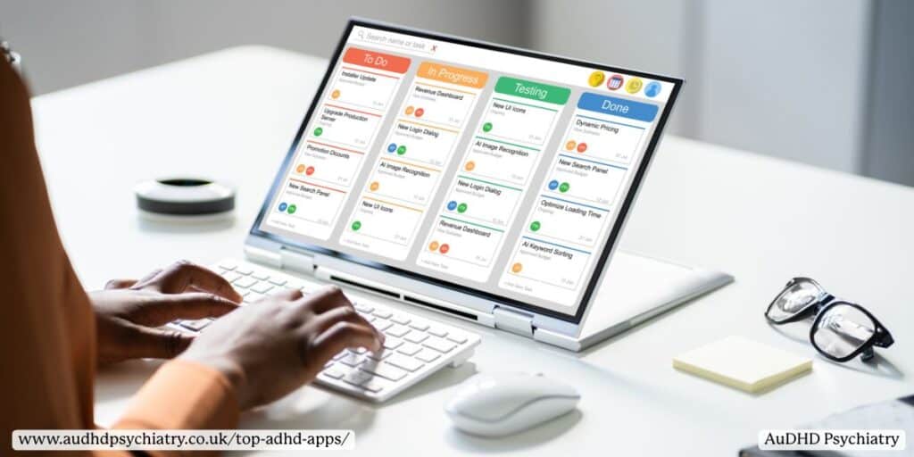 Digital project management board – ADHD apps for task organisation and time tracking