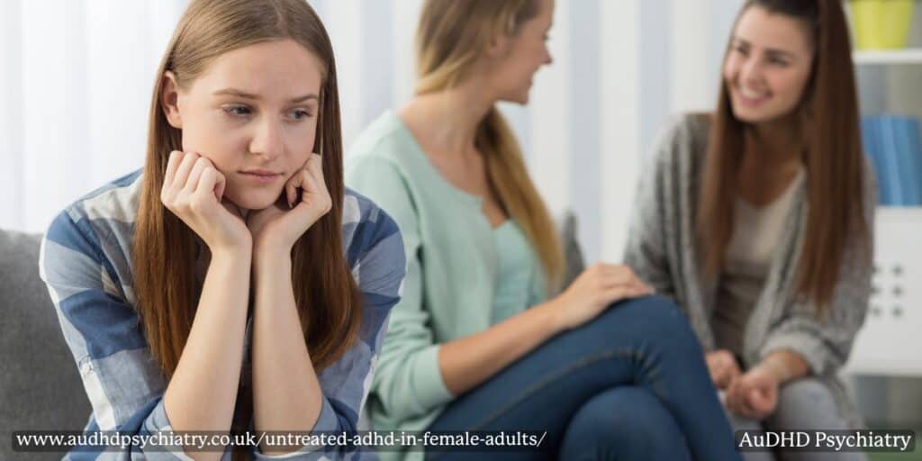 Teen girl feeling isolated while friends talk – social effects of untreated ADHD in female adults