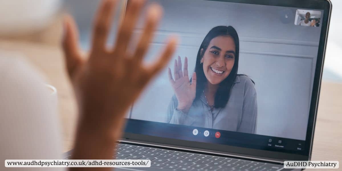 Online coaching session shown as ADHD resources tools for guidance, accountability, and personalised support