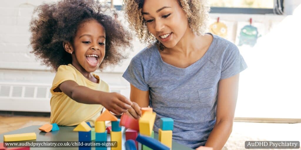Child autism signs related to communication and interactive play with building blocks