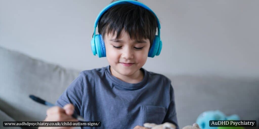 Child autism signs such as sensory sensitivity and self-regulation using headphones