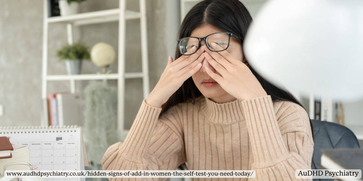 Woman experiencing mental exhaustion and focus difficulties, a hidden sign of ADD in women