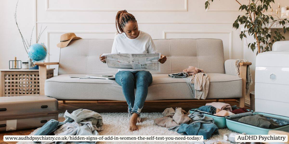 Woman surrounded by clutter and unfinished tasks, showing hidden signs of ADD in women at home