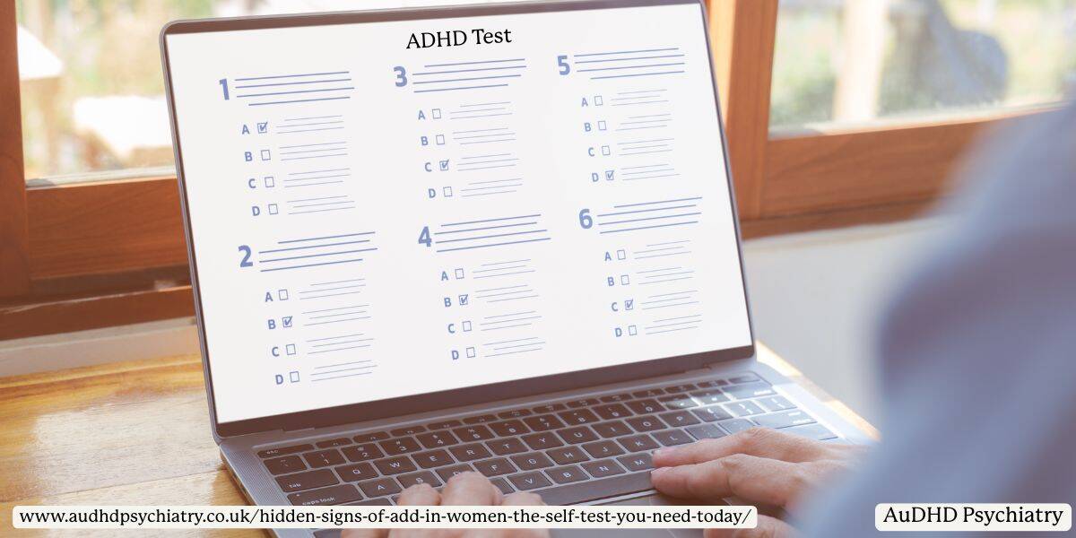Online ADD self-test being completed, helping identify hidden signs of ADD in women