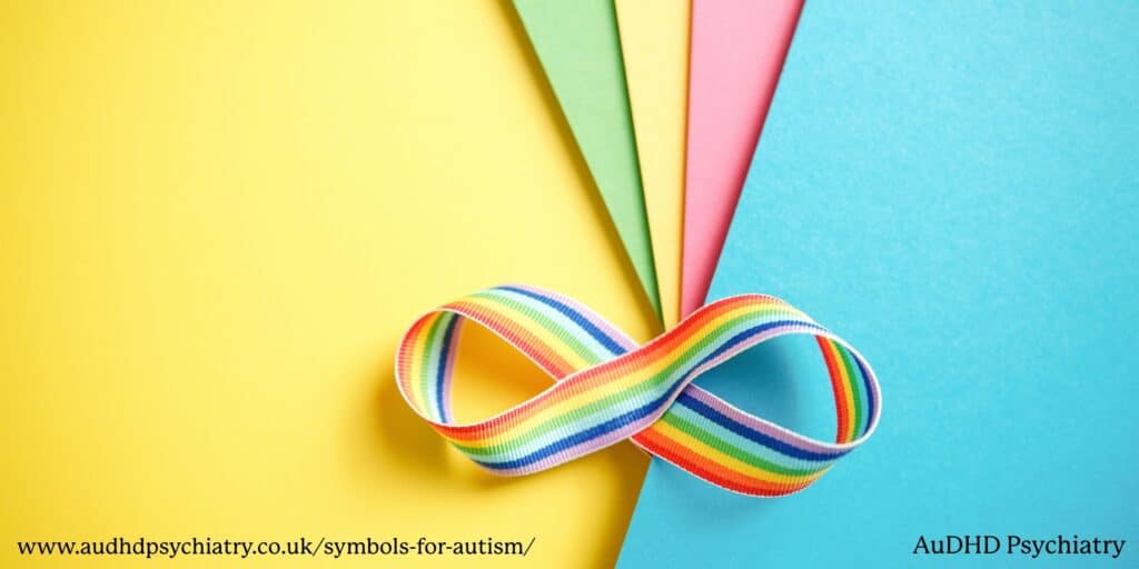 Rainbow infinity symbol representing neurodiversity and modern autism identity