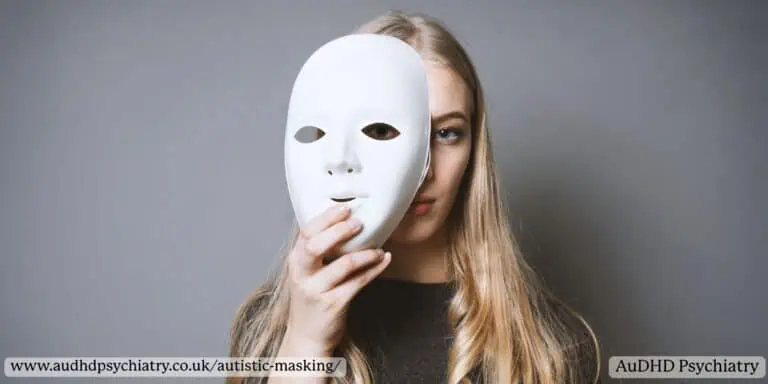 Woman holding a white mask representing autistic masking and hiding autistic traits
