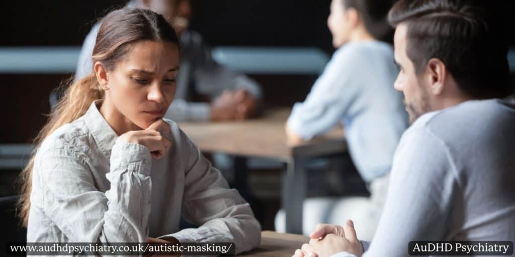 Woman feeling isolated in workplace discussion linked to autistic masking and social exhaustion